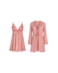 ENSEMBLE NUISETTE SATIN ROSE POUDRÉ AVEC KIMONO & STRING DENTELLE