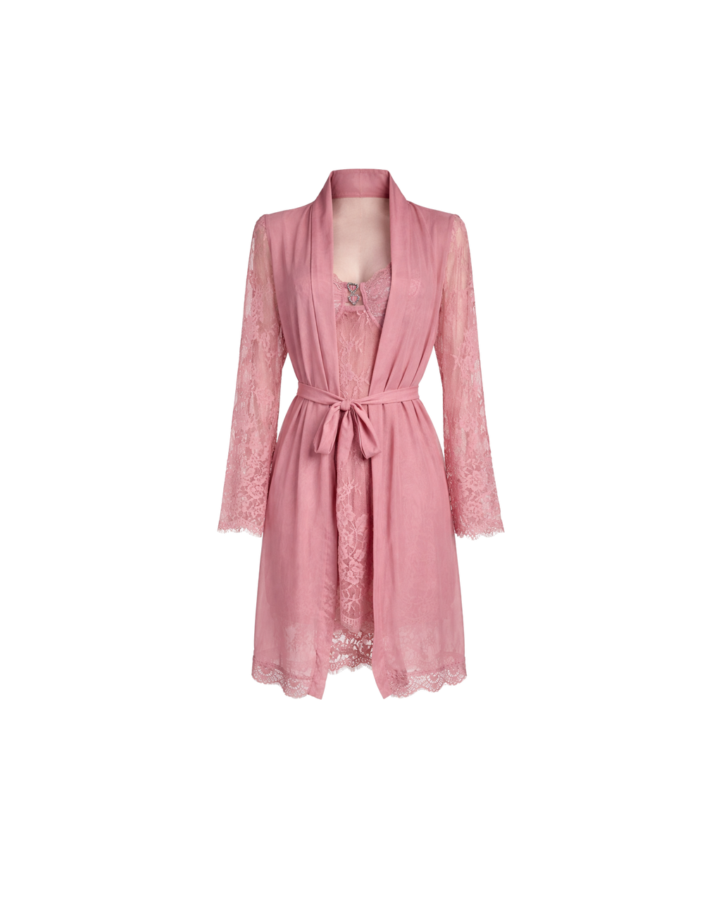ENSEMBLE LINGERIE 3 PIÈCES ROSE POUDRÉ EN DENTELLE & TULLE