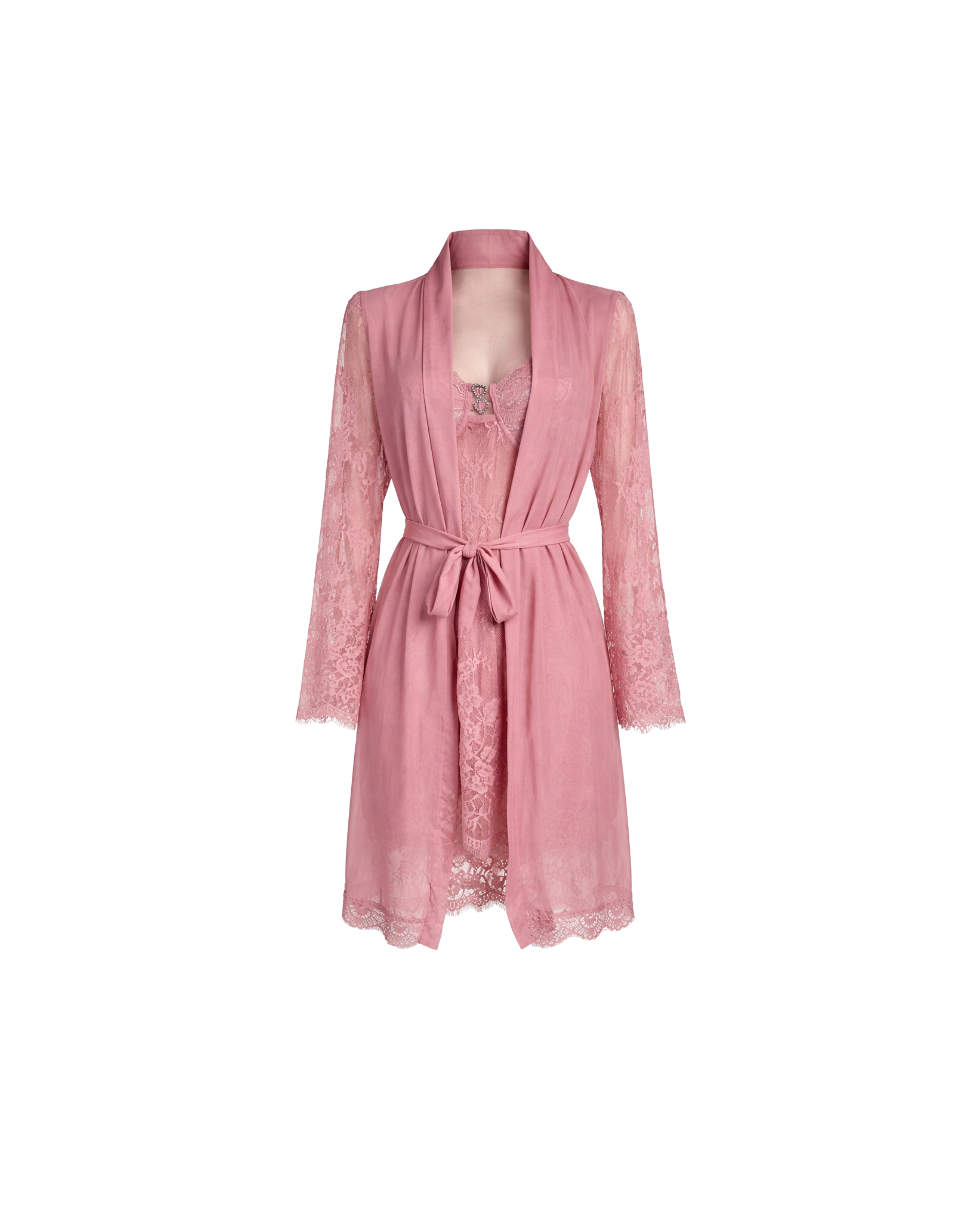 ENSEMBLE LINGERIE 3 PIÈCES ROSE POUDRÉ EN DENTELLE & TULLE