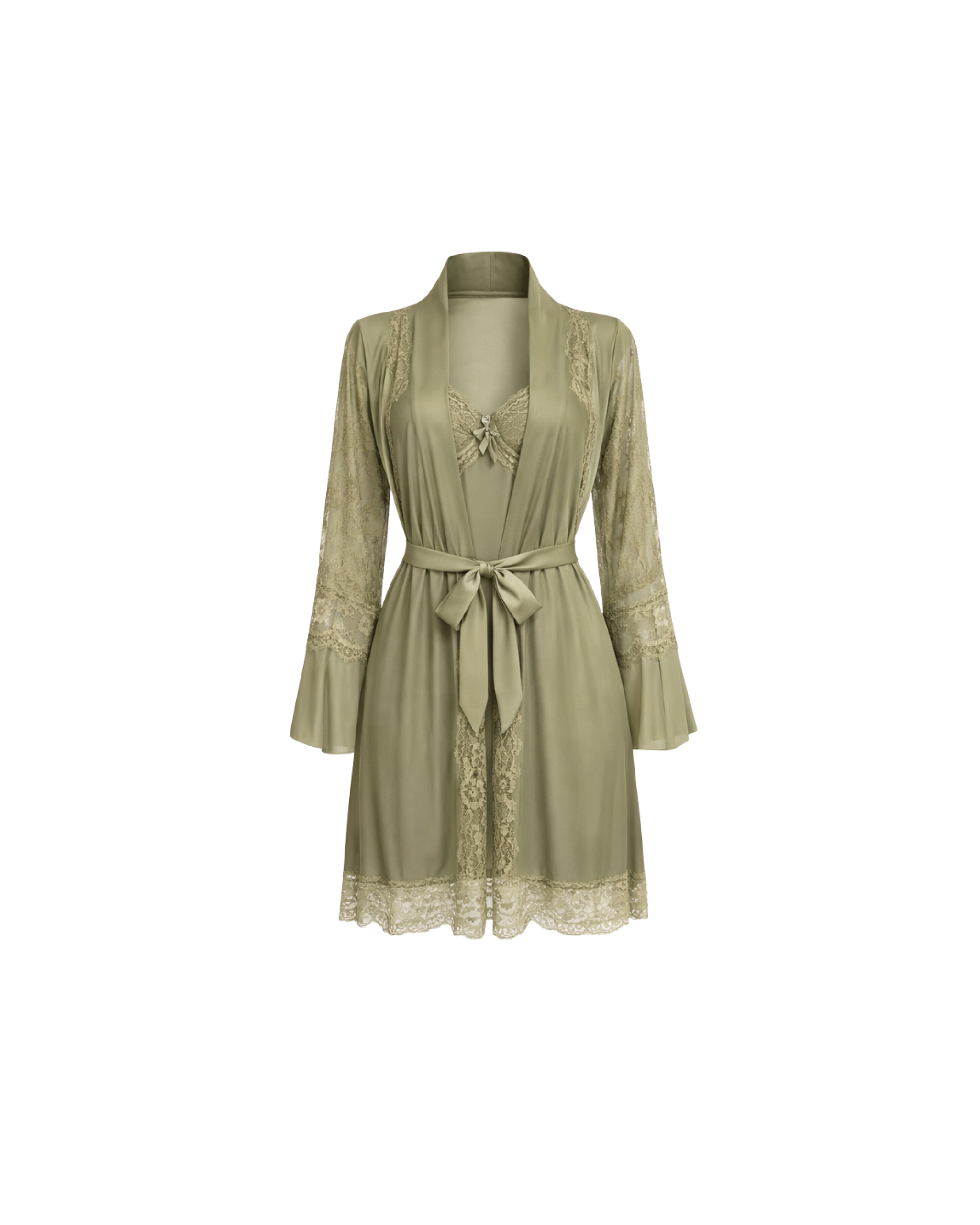 ENSEMBLE LINGERIE 3 PIÈCES VERT SAUGE EN DENTELLE