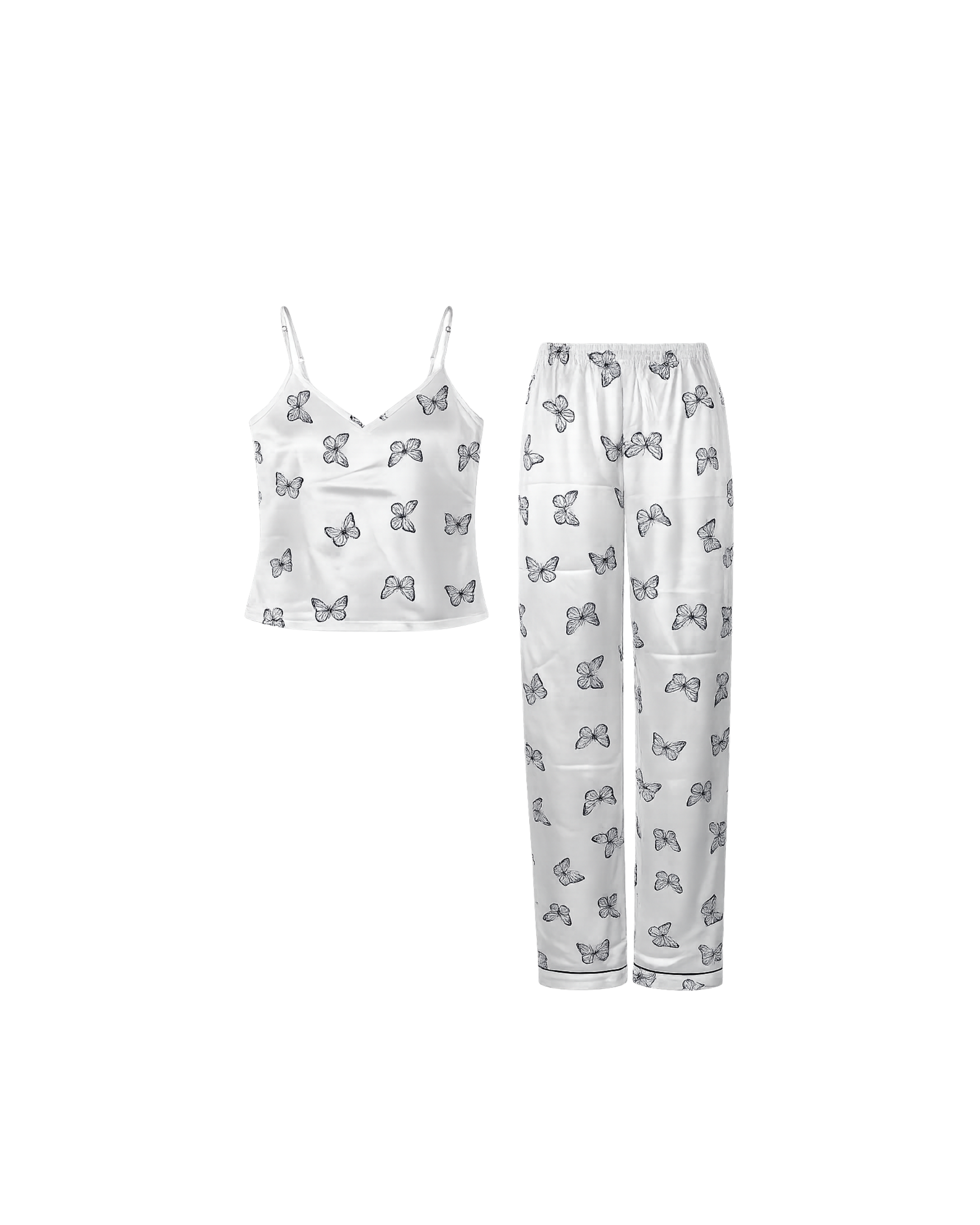 PYJAMA SATIN BLANC IMPRIMÉ PAPILLONS