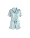 PYJAMA SATIN RAYÉ VERT D’EAU 2 PIÈCES – SHORT À VOLANTS