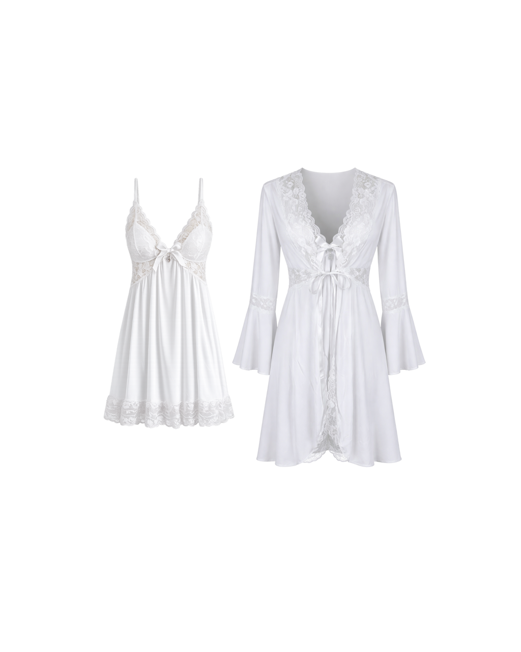 Ensemble Nuisette Blanche Dentelle 3 Pièces – Élégance Satinée & Féminité