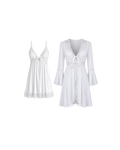 Ensemble Nuisette Blanche Dentelle 3 Pièces – Élégance Satinée & Féminité