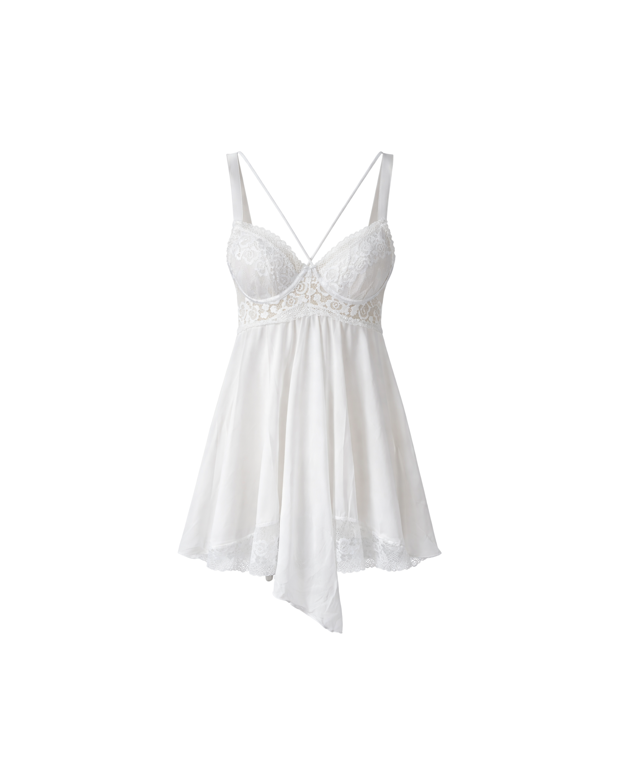 NUISETTE BLANCHE DENTELLE & STRING – MATIÈRE STRETCH