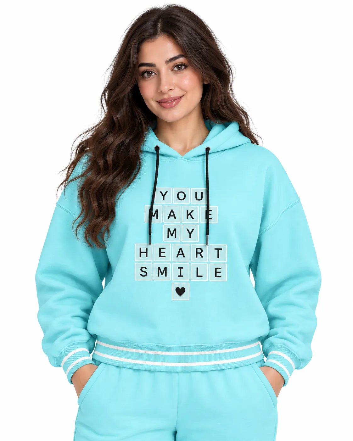 Ensemble Jogging Femme Bleu Turquoise à Capuche Heart Smile - La Sprezzatura pyjamas