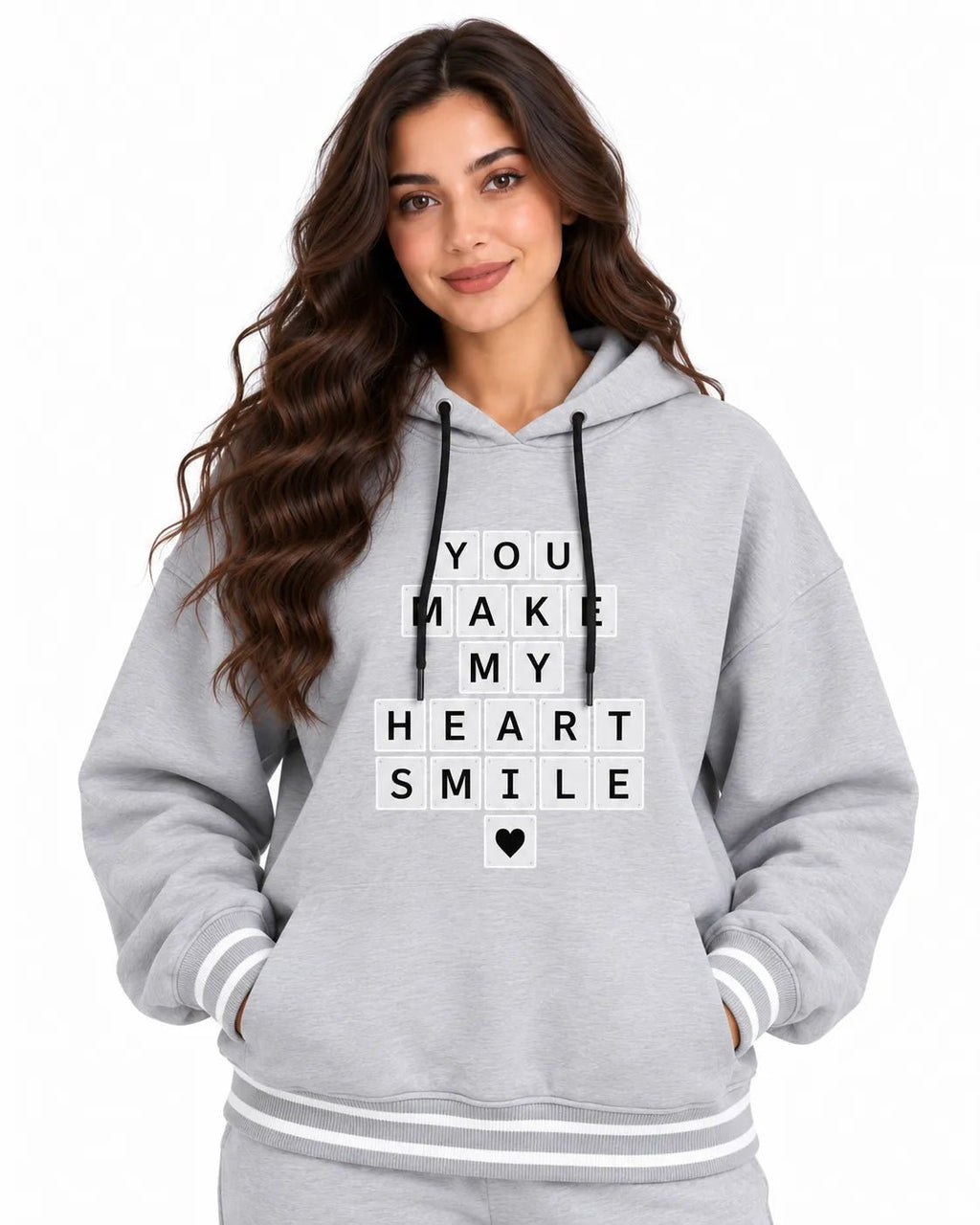 Ensemble Jogging Femme Gris Chiné à Capuche Heart Smile - La Sprezzatura pyjamas