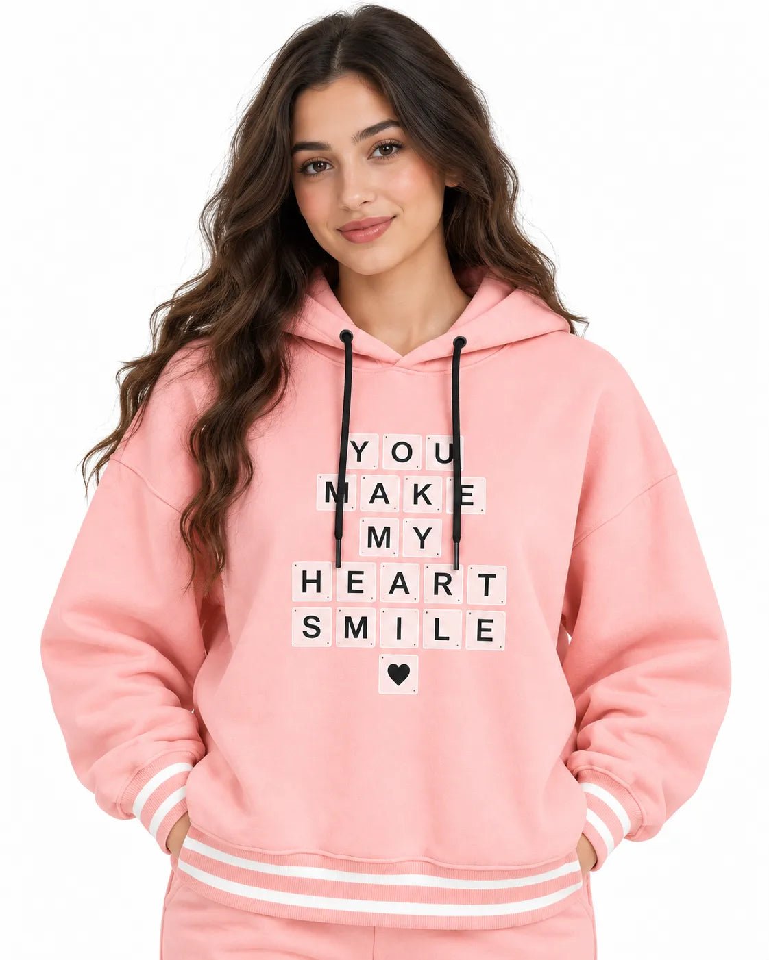 Ensemble Jogging Femme Rose Pastel à Capuche Heart Smile - La Sprezzatura pyjamas