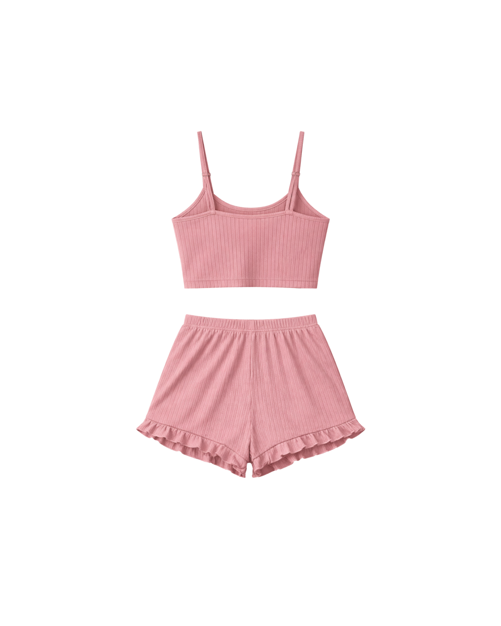 PYJAMA COURT CÔTELÉ ROSE AVEC DENTELLE – ENSEMBLE 2 PIÈCES FEMME