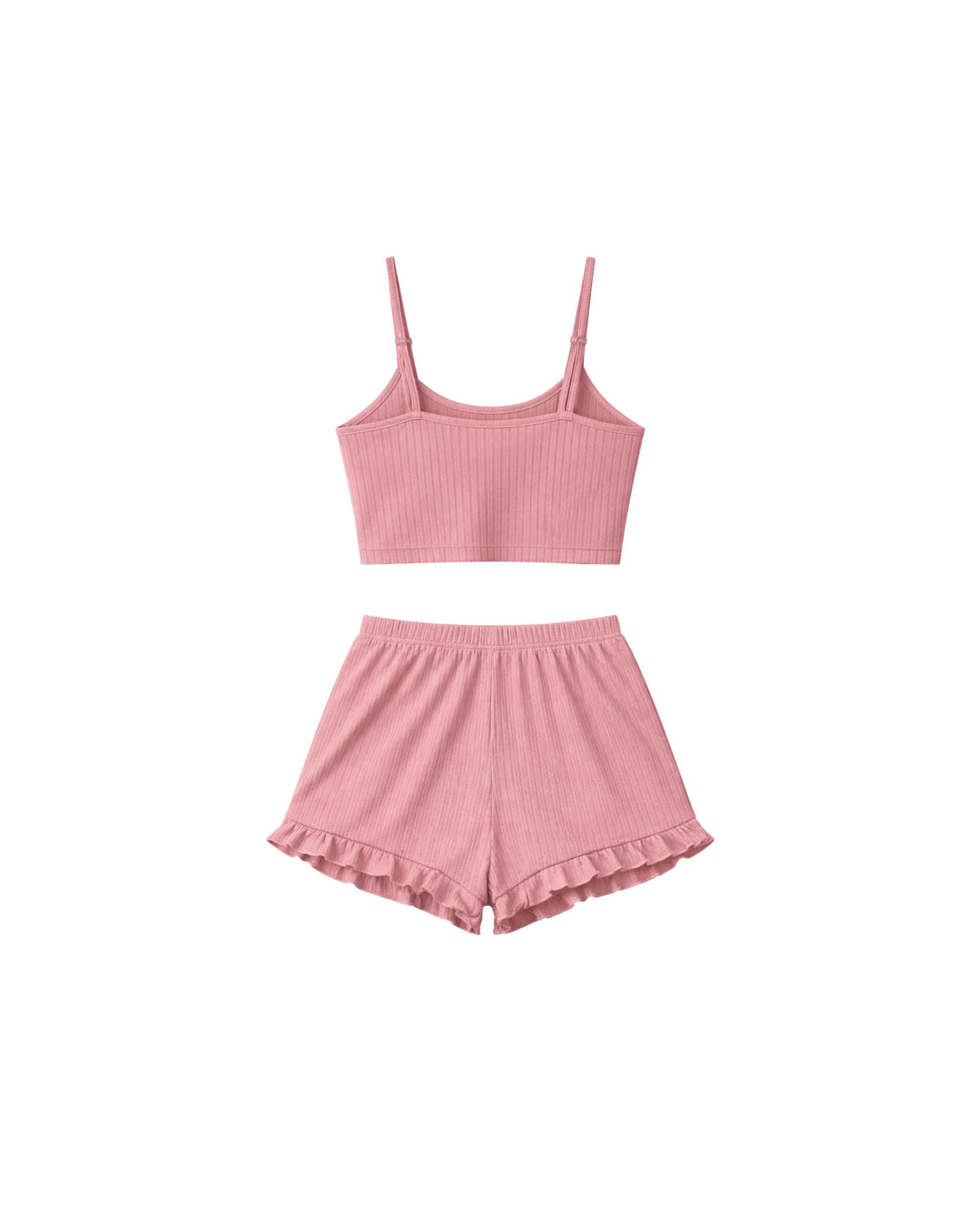 PYJAMA COURT CÔTELÉ ROSE AVEC DENTELLE – ENSEMBLE 2 PIÈCES FEMME