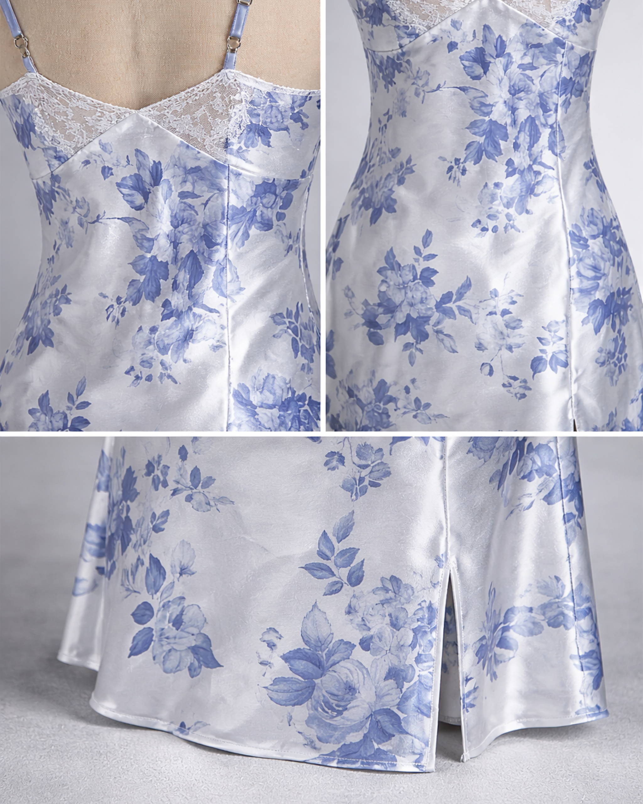 NUISETTE SATIN FLORALE BLANCHE ET BLEUE